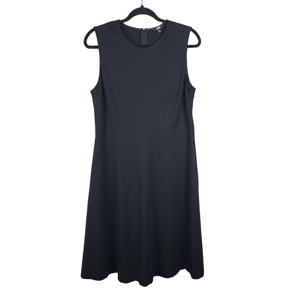 Uniqlo Women sz L Black Sleeveless A-Line Dress closet staple minimalist
